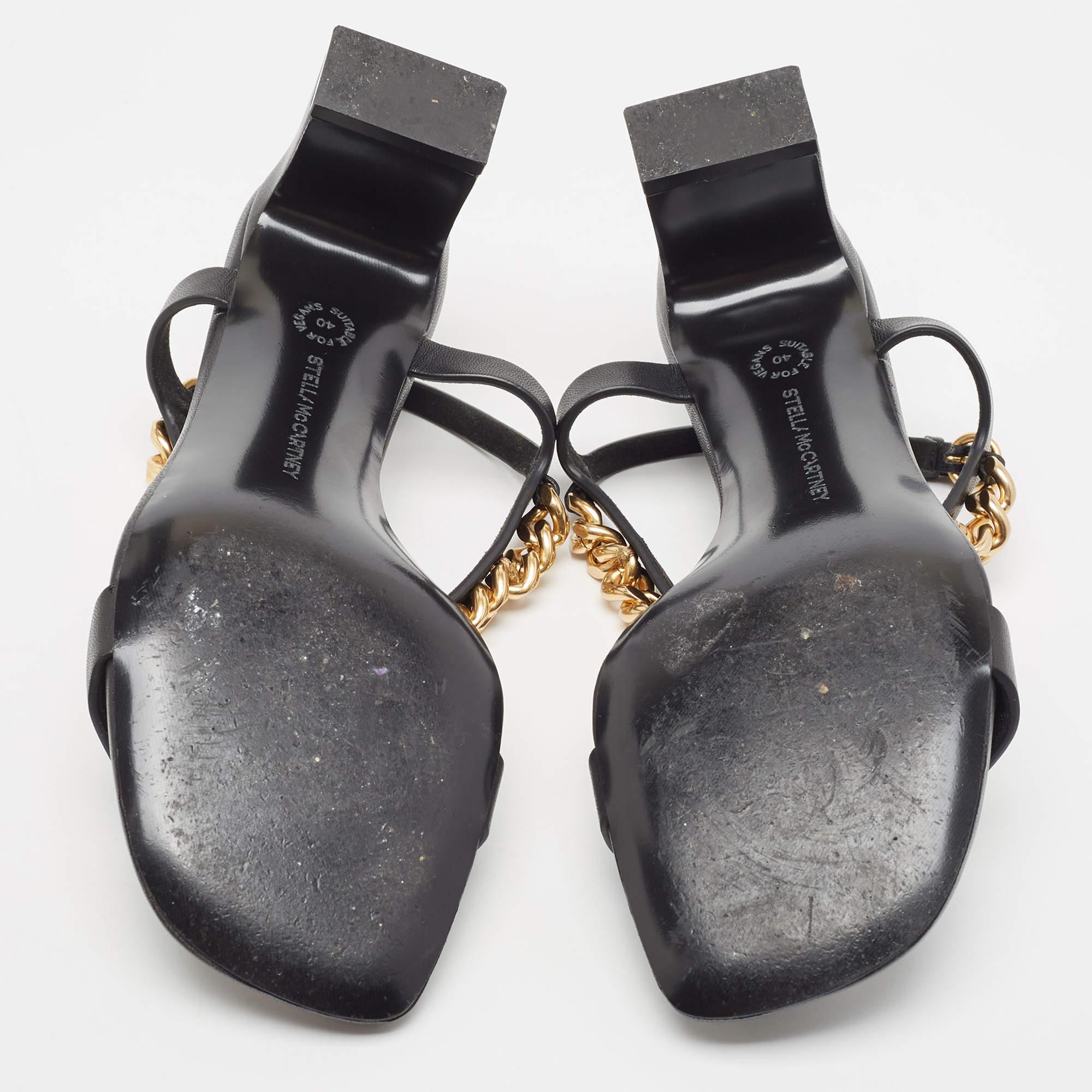 Stella Mccartne Black Faux Leather Chain-Link Accents Ankle Strap Sandals Size 4 2