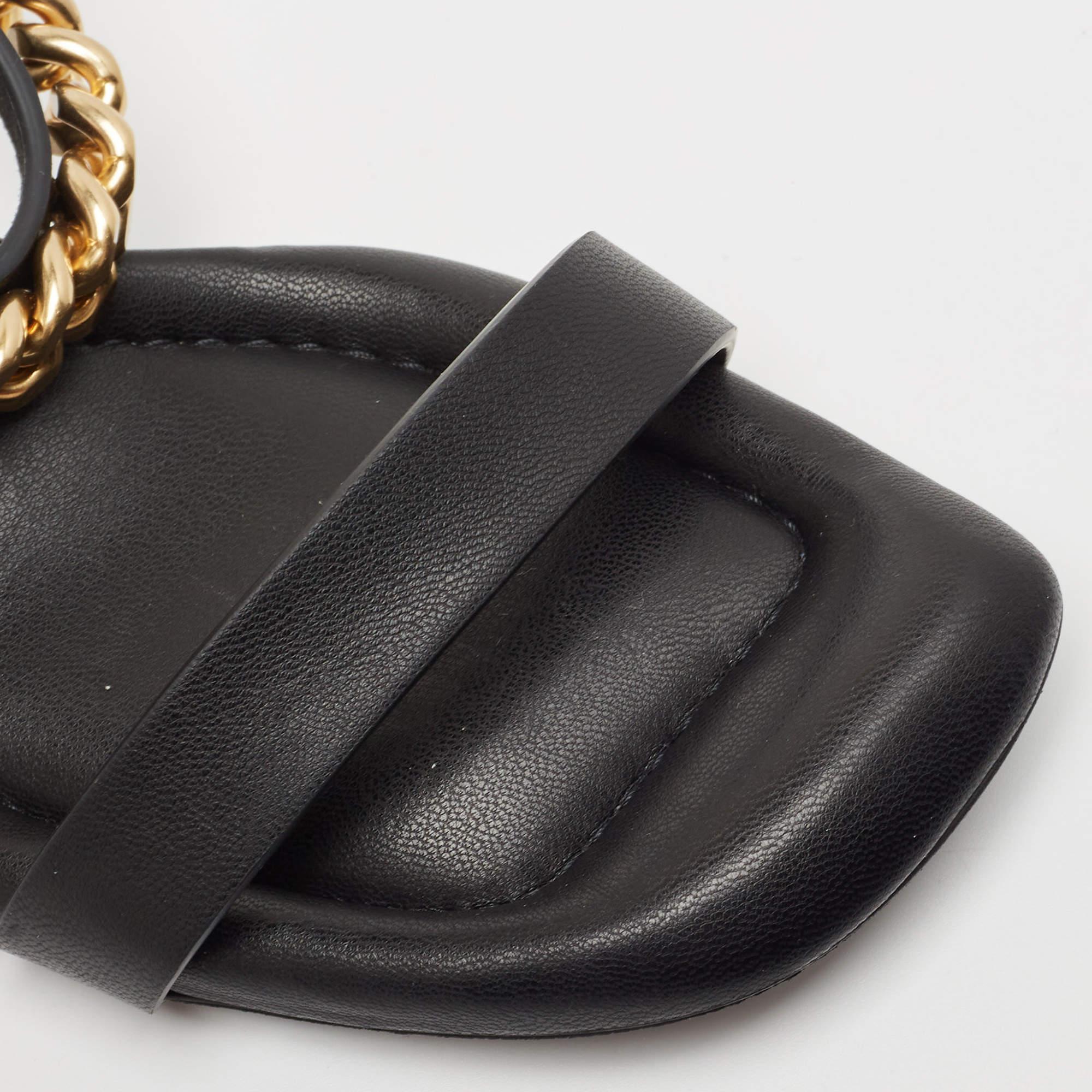 Stella Mccartne Black Faux Leather Chain-Link Accents Ankle Strap Sandals Size 4 3