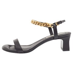 Stella Mccartne Black Faux Leather Chain-Link Accents Ankle Strap Sandals Size 4