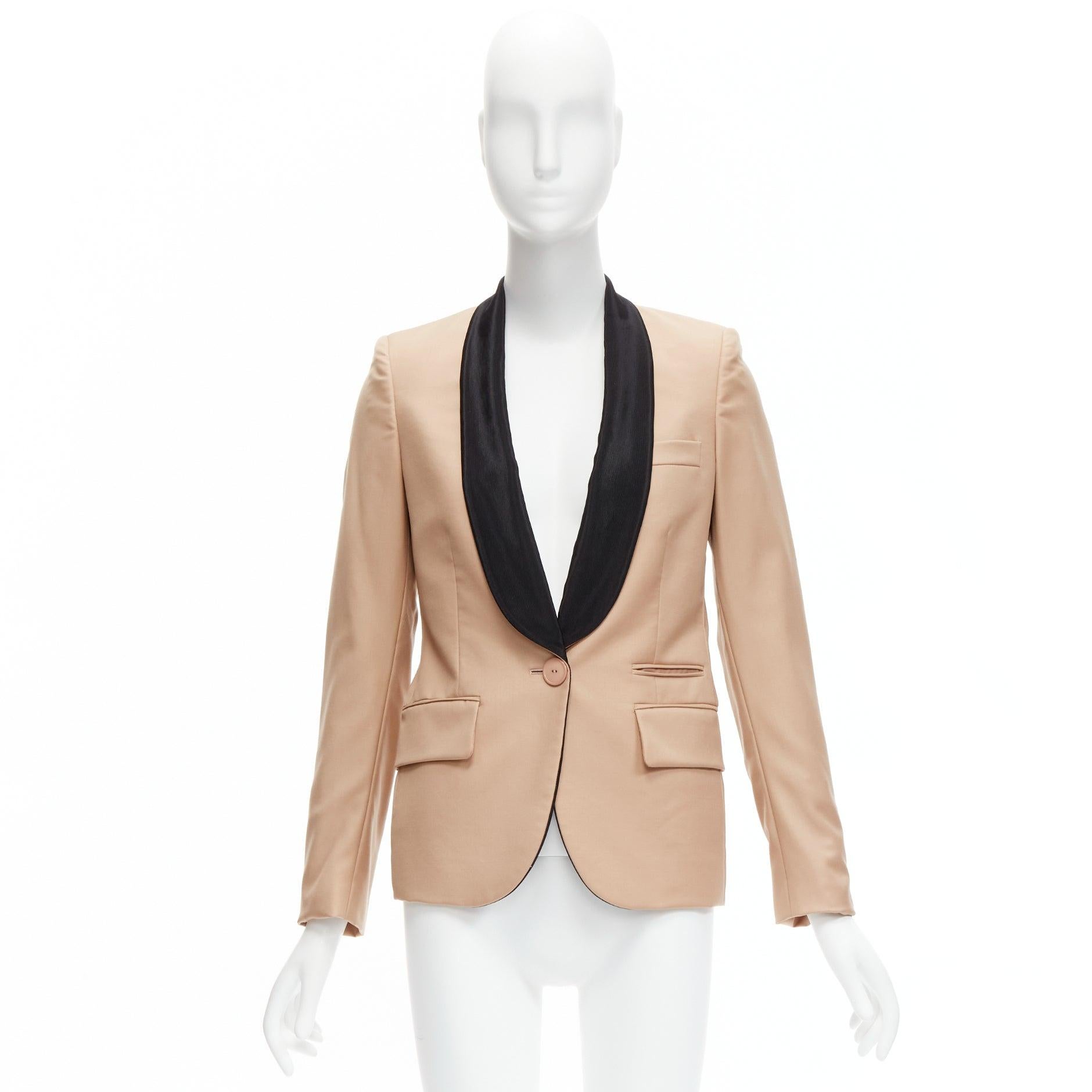 STELLA MCCARTNE blazer tux à col châle et poches multiples en laine nude IT36 XXS en vente 6