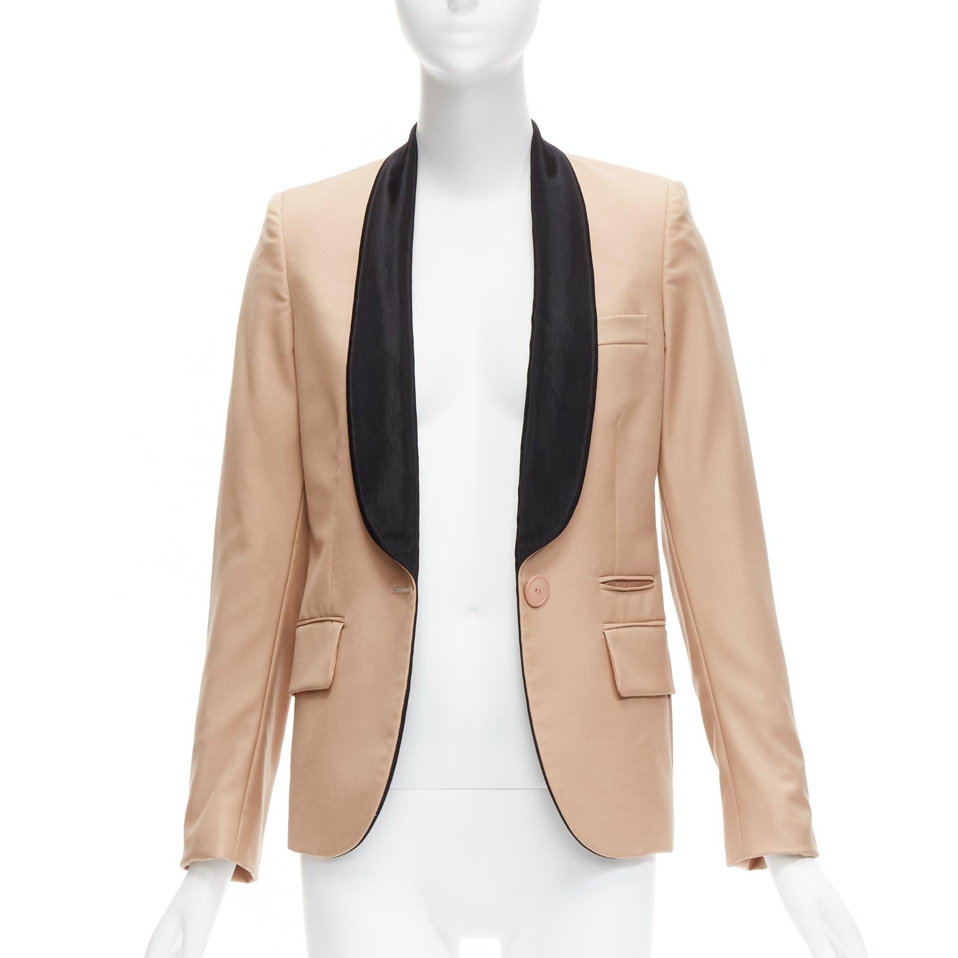 Beige STELLA MCCARTNE blazer tux à col châle et poches multiples en laine nude IT36 XXS en vente