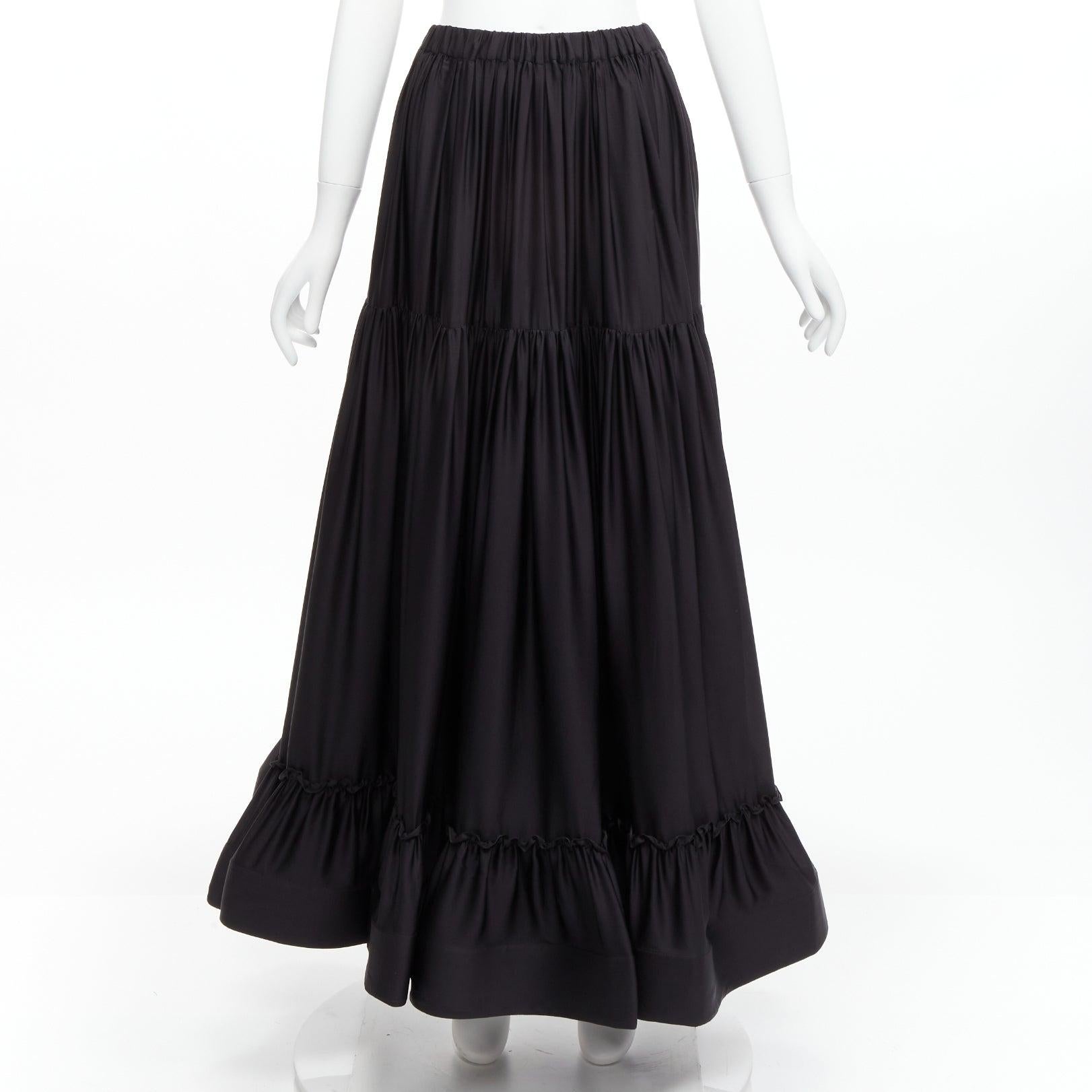 Black STELLA MCCARTNEY 100% silk black crin flounce hem tiered midi skirt IT36 XXS For Sale