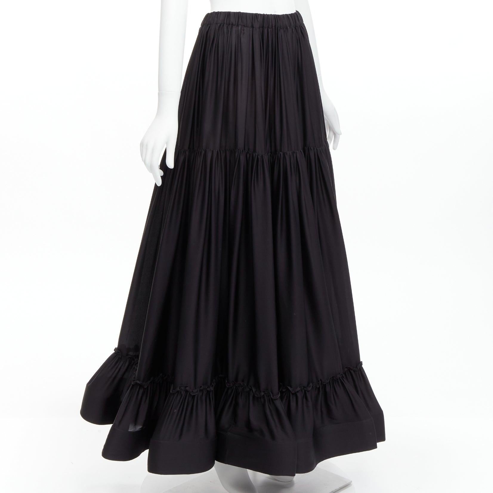 STELLA MCCARTNEY 100% silk black crin flounce hem tiered midi skirt IT36 XXS In Excellent Condition For Sale In Hong Kong, NT
