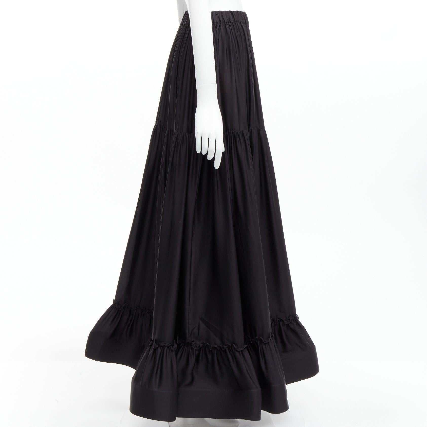 Women's STELLA MCCARTNEY 100% silk black crin flounce hem tiered midi skirt IT36 XXS For Sale