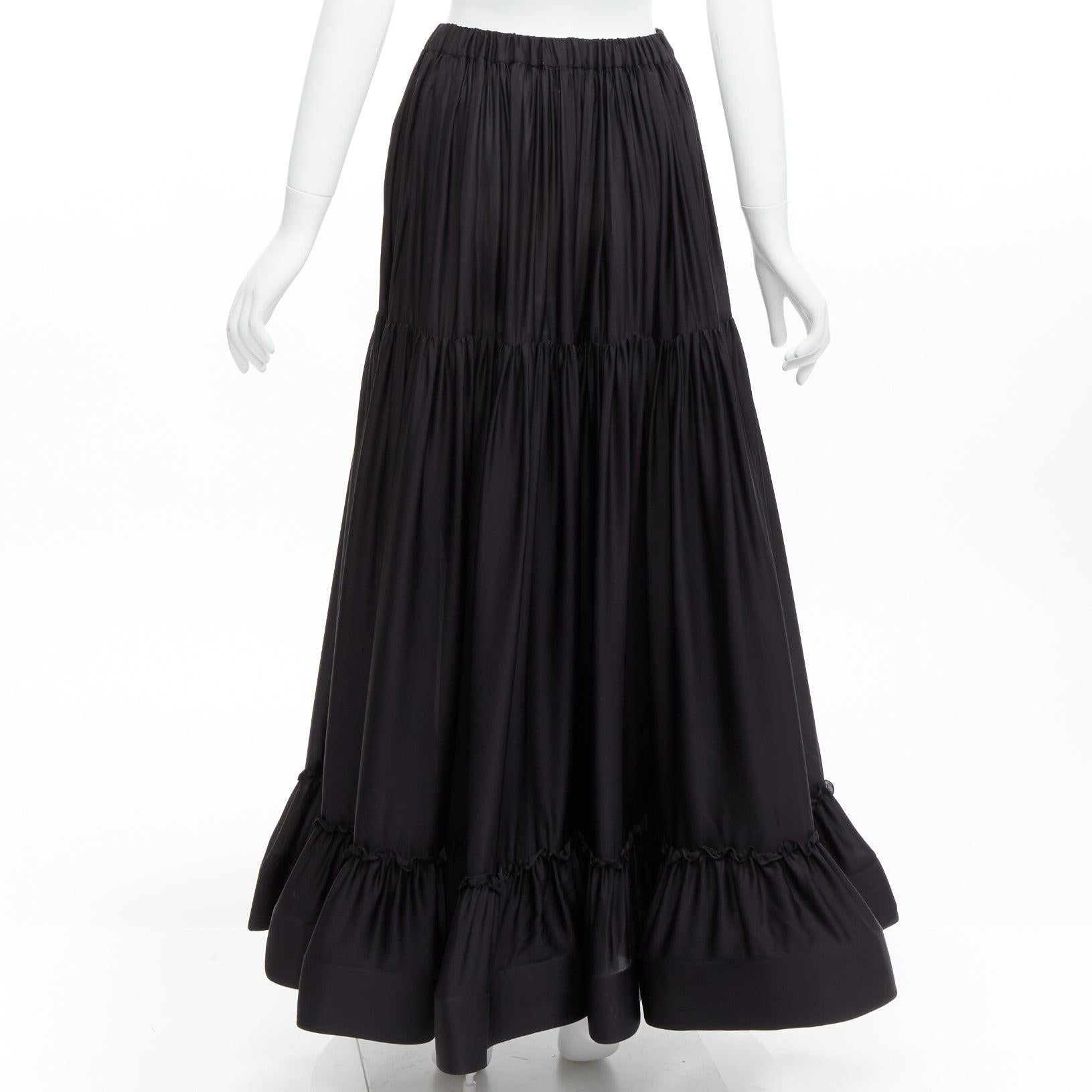 STELLA MCCARTNEY 100% silk black crin flounce hem tiered midi skirt IT36 XXS For Sale 1