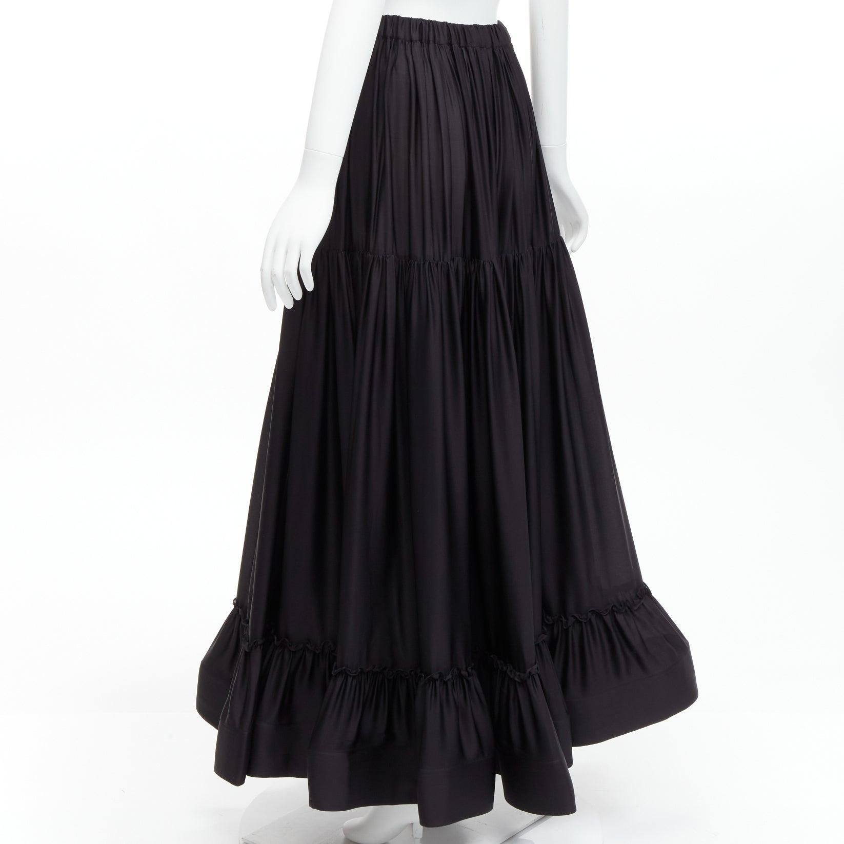 STELLA MCCARTNEY 100% silk black crin flounce hem tiered midi skirt IT36 XXS For Sale 2