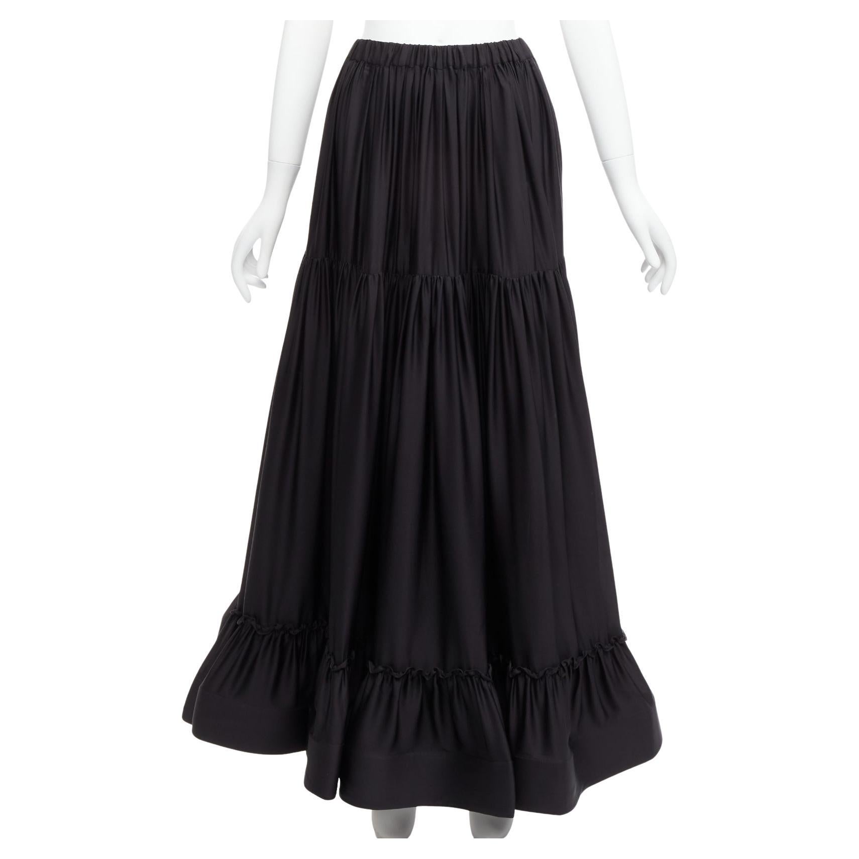 STELLA MCCARTNEY 100% silk black crin flounce hem tiered midi skirt IT36 XXS For Sale