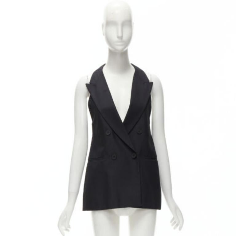 STELLA MCCARTNEY Haut noir à double boutonnage et col bénitier en soie 100 %, taille IT 36 XXS en vente 6
