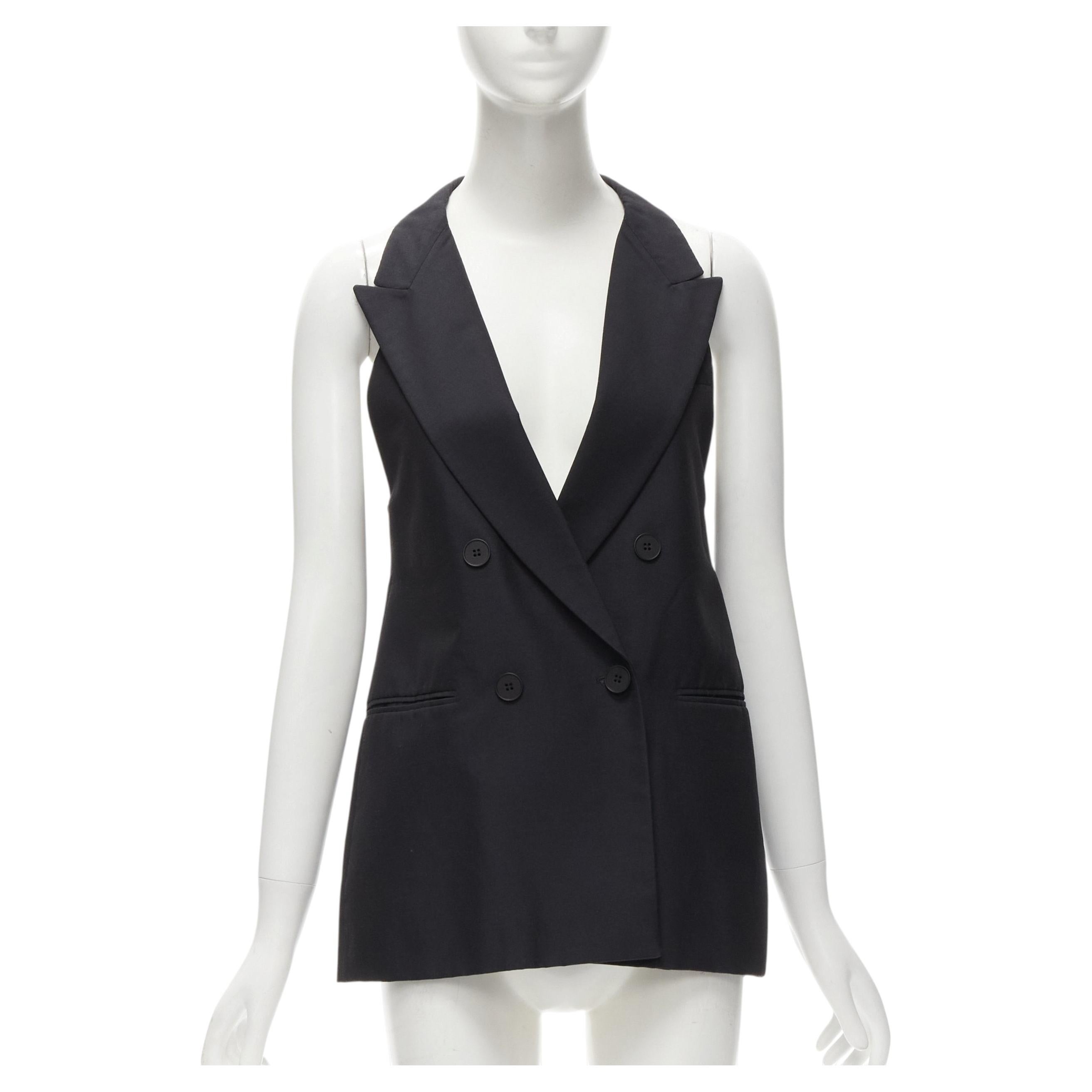 Pre-owned Stella Mccartney 100% Silk Black Double Breasted Halter Neck Tux Top It36 Xxs