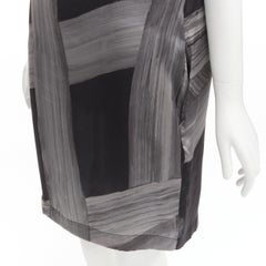 STELLA MCCARTNEY 100% silk black grey brush stroke print bateau dress IT38 XS