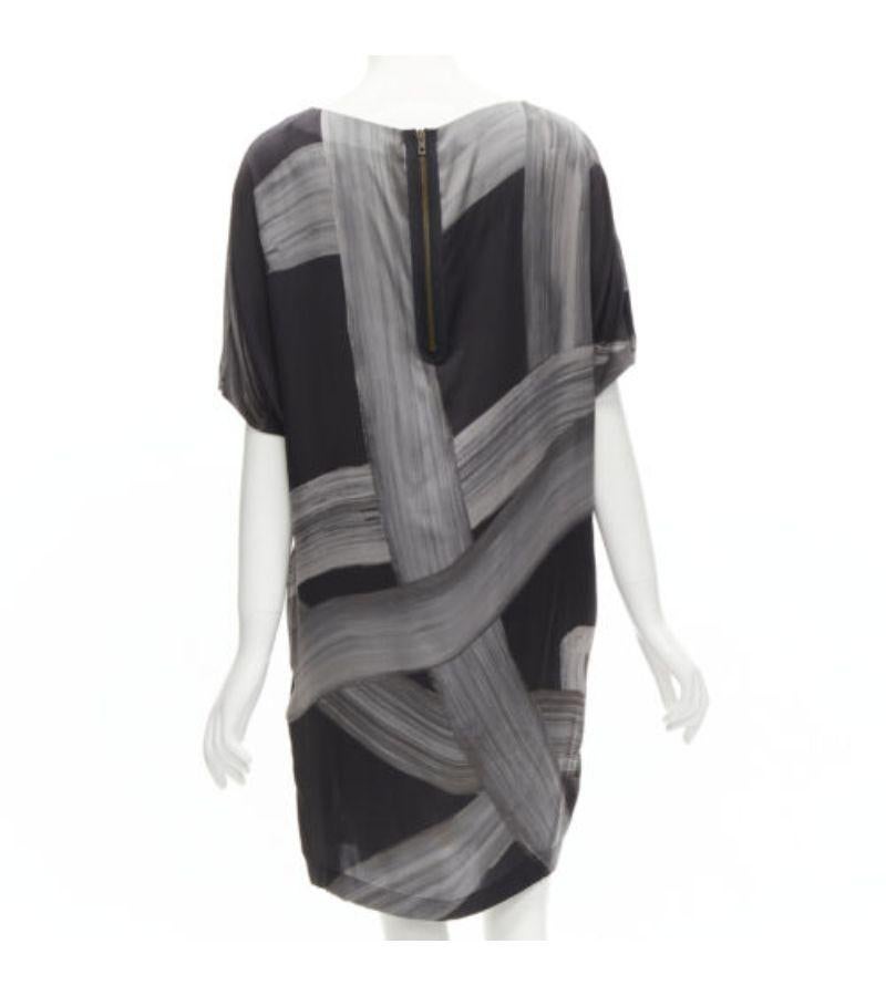 Women's STELLA MCCARTNEY 100% silk black grey brush stroke print bateau dress IT38 XS For Sale