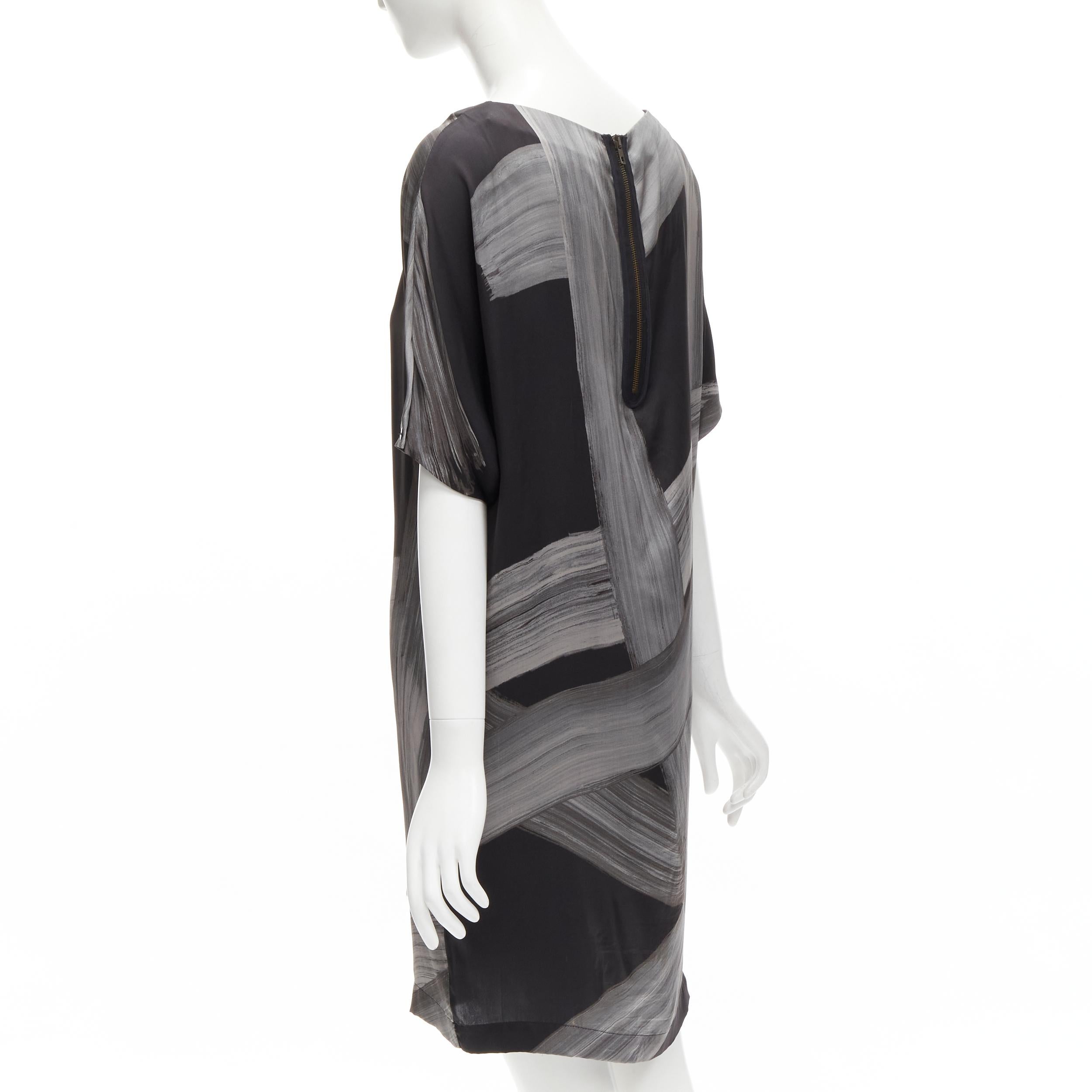 STELLA MCCARTNEY 100% silk black grey brush stroke print bateau dress IT38 XS For Sale 1