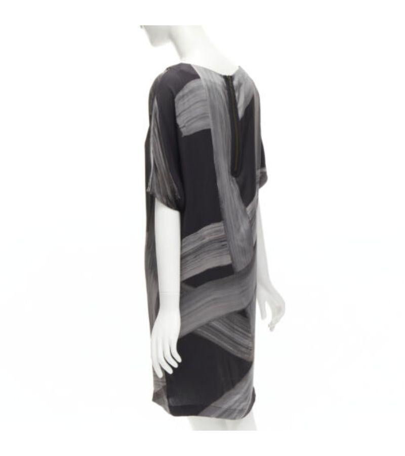 STELLA MCCARTNEY 100% silk black grey brush stroke print bateau dress IT38 XS For Sale 1