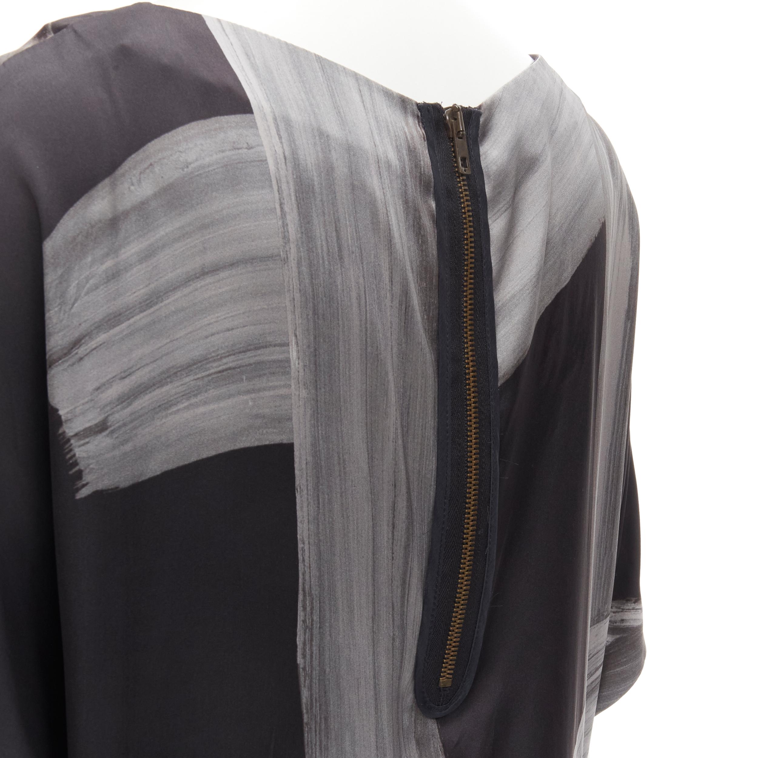 STELLA MCCARTNEY 100% silk black grey brush stroke print bateau dress IT38 XS For Sale 2