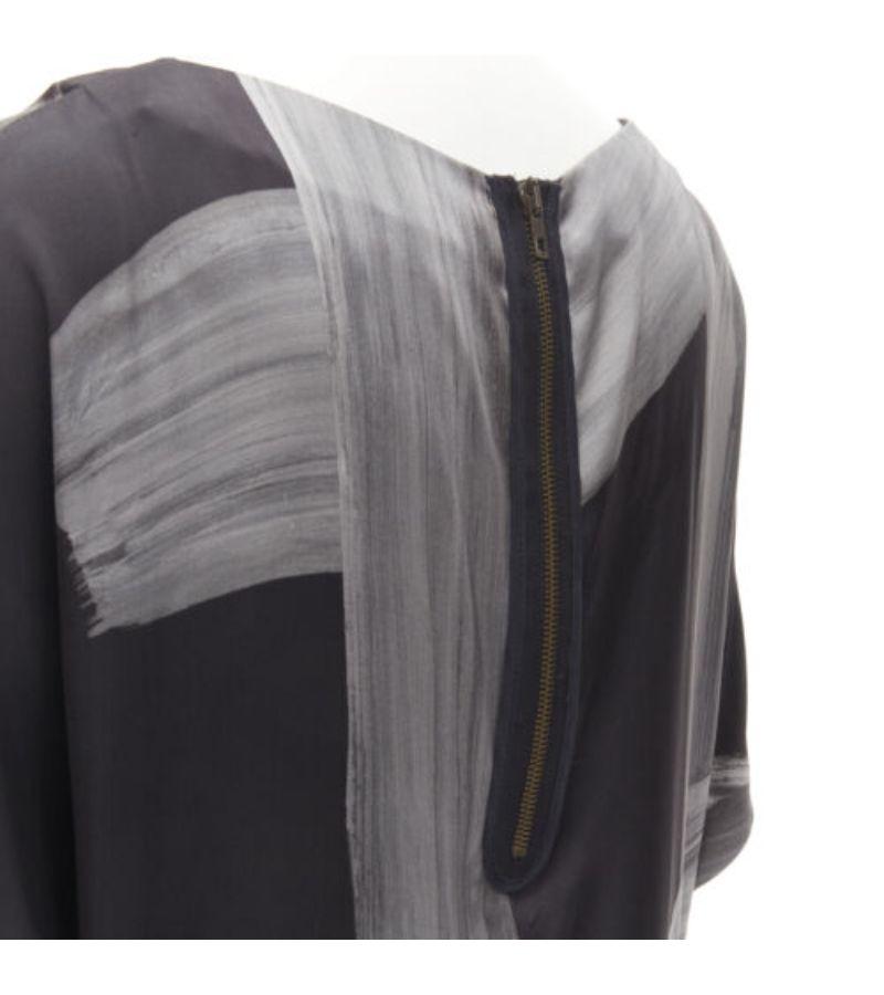 STELLA MCCARTNEY 100% silk black grey brush stroke print bateau dress IT38 XS For Sale 2