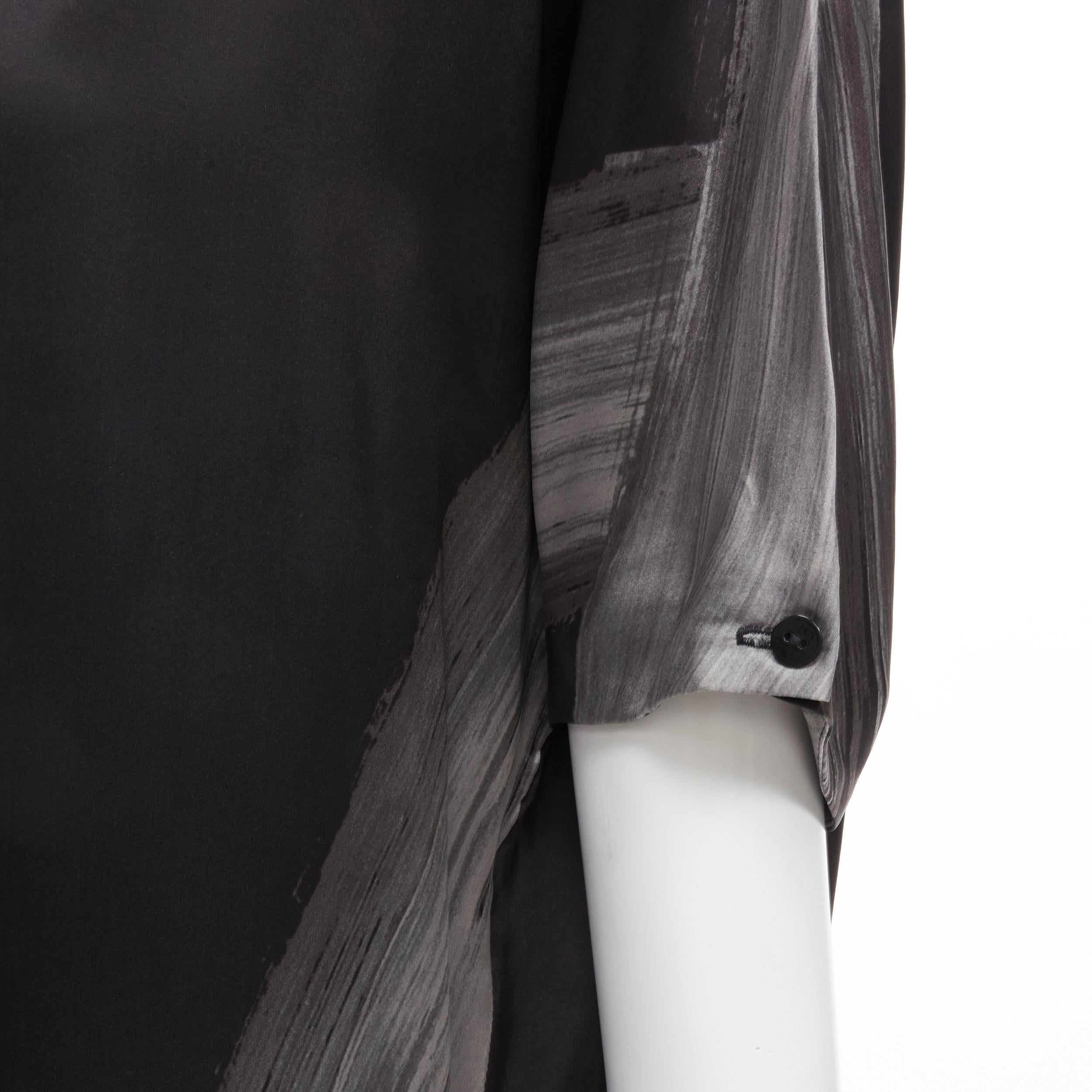 STELLA MCCARTNEY 100% silk black grey brush stroke print bateau dress IT38 XS For Sale 3