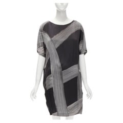 Stella MCCARTNEY 100% soie noir gris imprimé coups de pinceau robe bateau IT38 XS