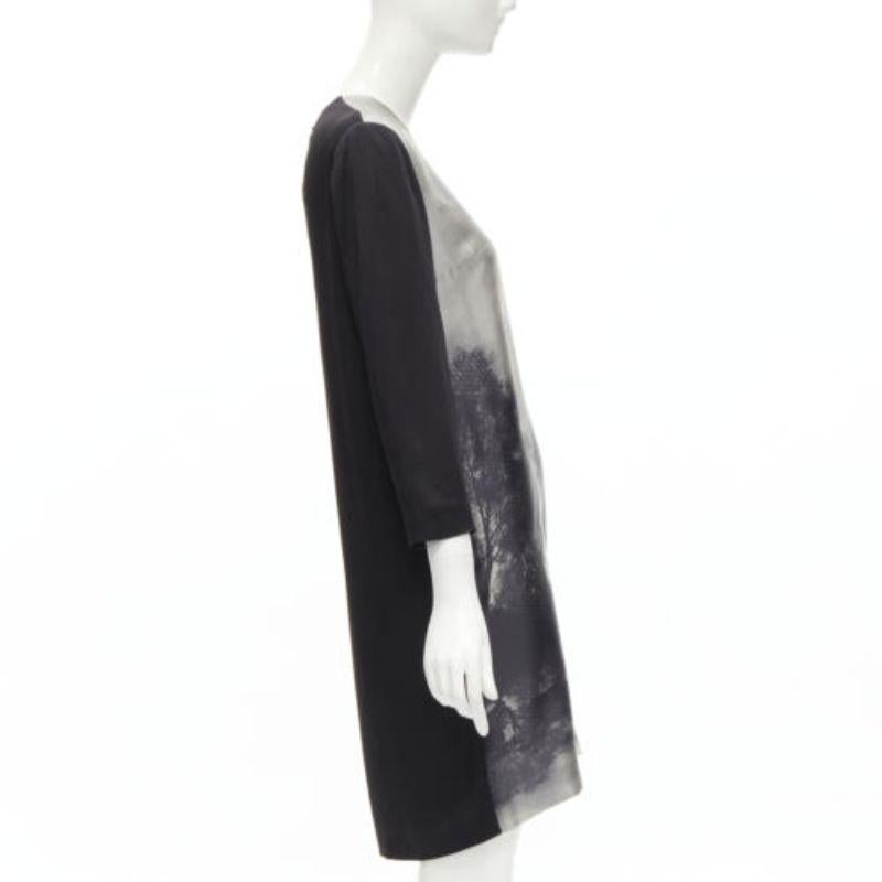Women's STELLA MCCARTNEY 100% silk black grey tree photo print crew neck dress For Sale