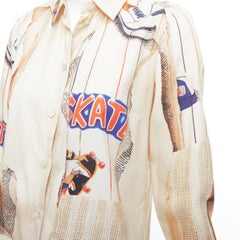 STELLA MCCARTNEY 100% nacktes Seidenhemd mit Skate-Papierdruck IT38 XS