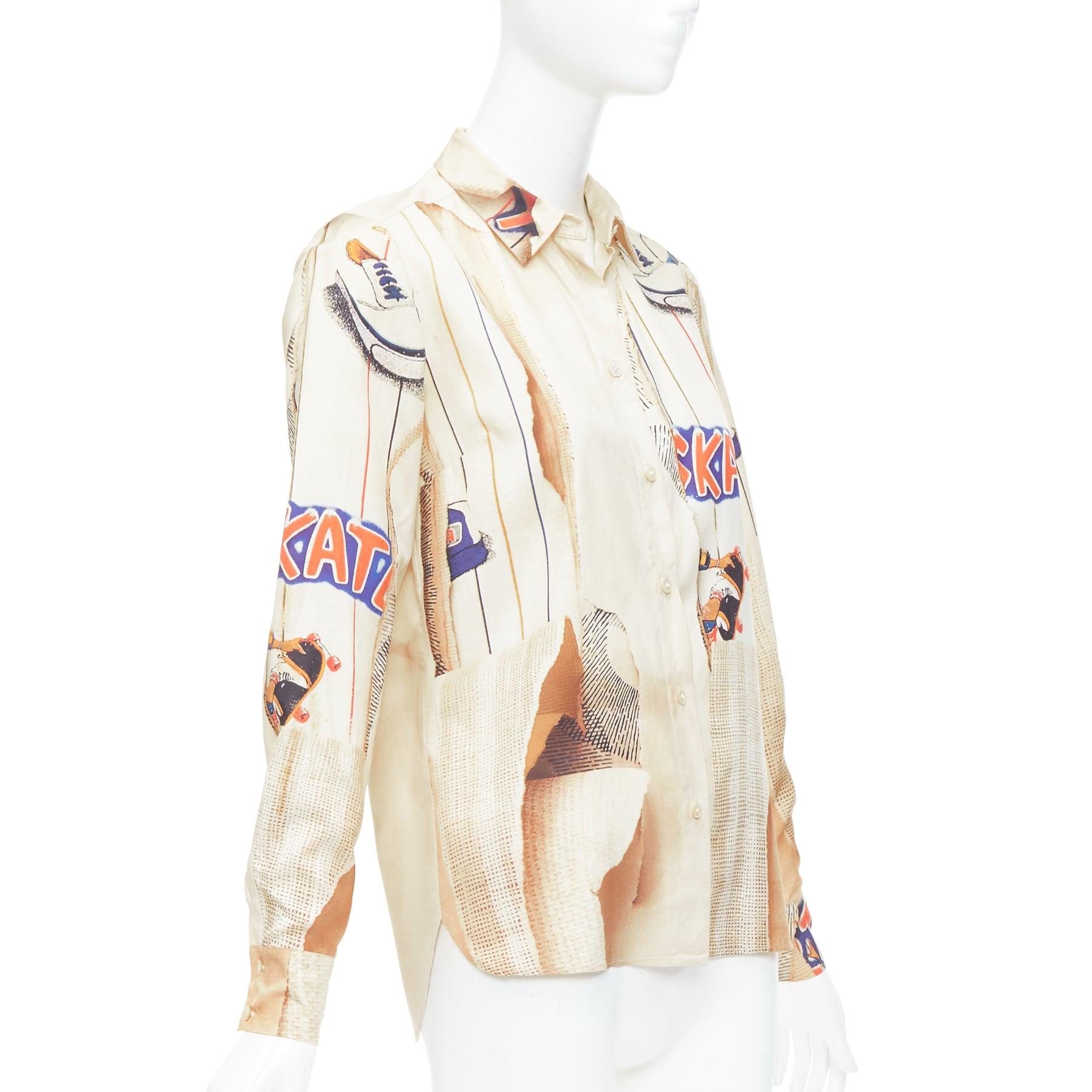 Beige STELLA MCCARTNEY Chemise imprimée en papier de skate nue 100 % soie IT38 XS en vente