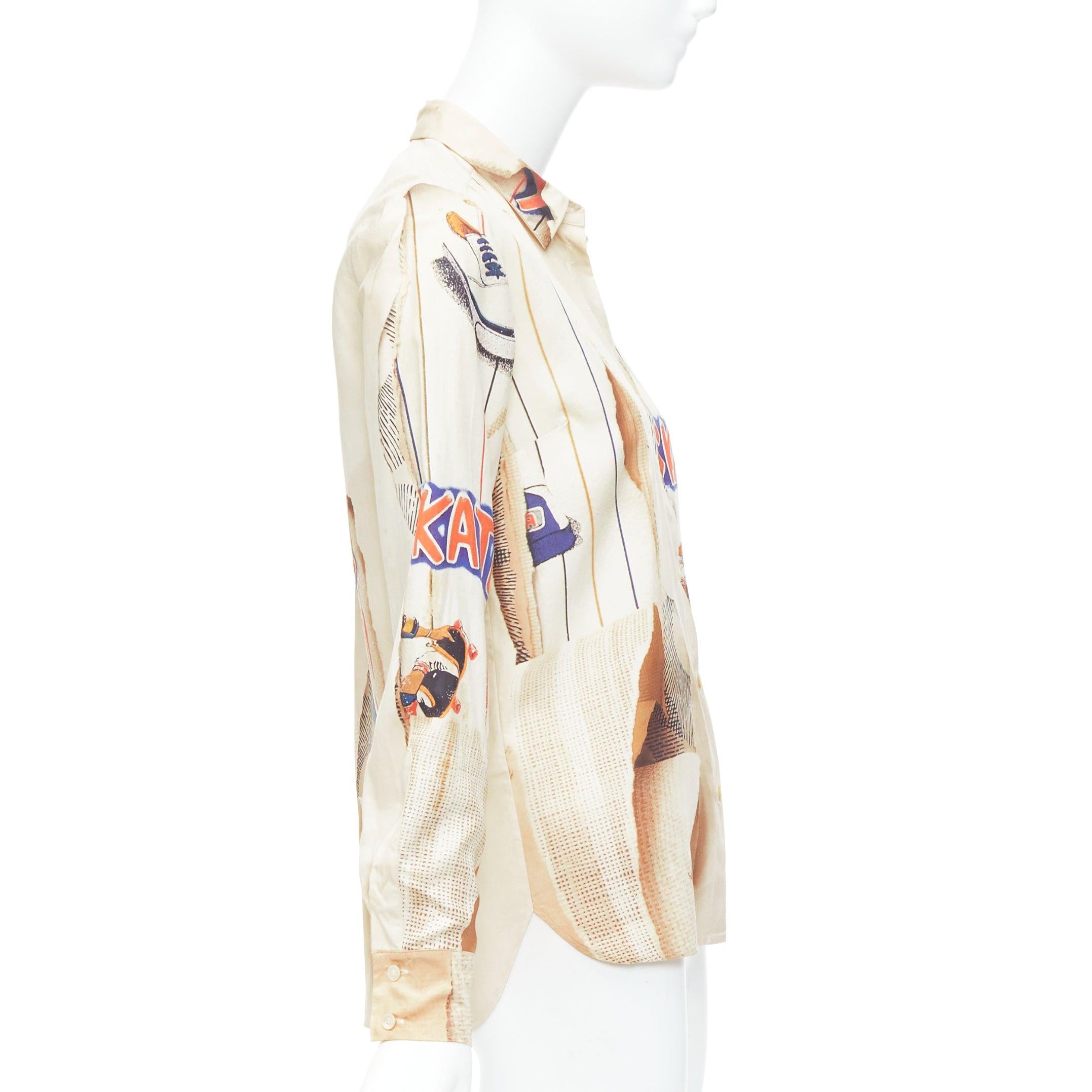 STELLA MCCARTNEY Chemise imprimée en papier de skate nue 100 % soie IT38 XS Excellent état - En vente à Hong Kong, NT