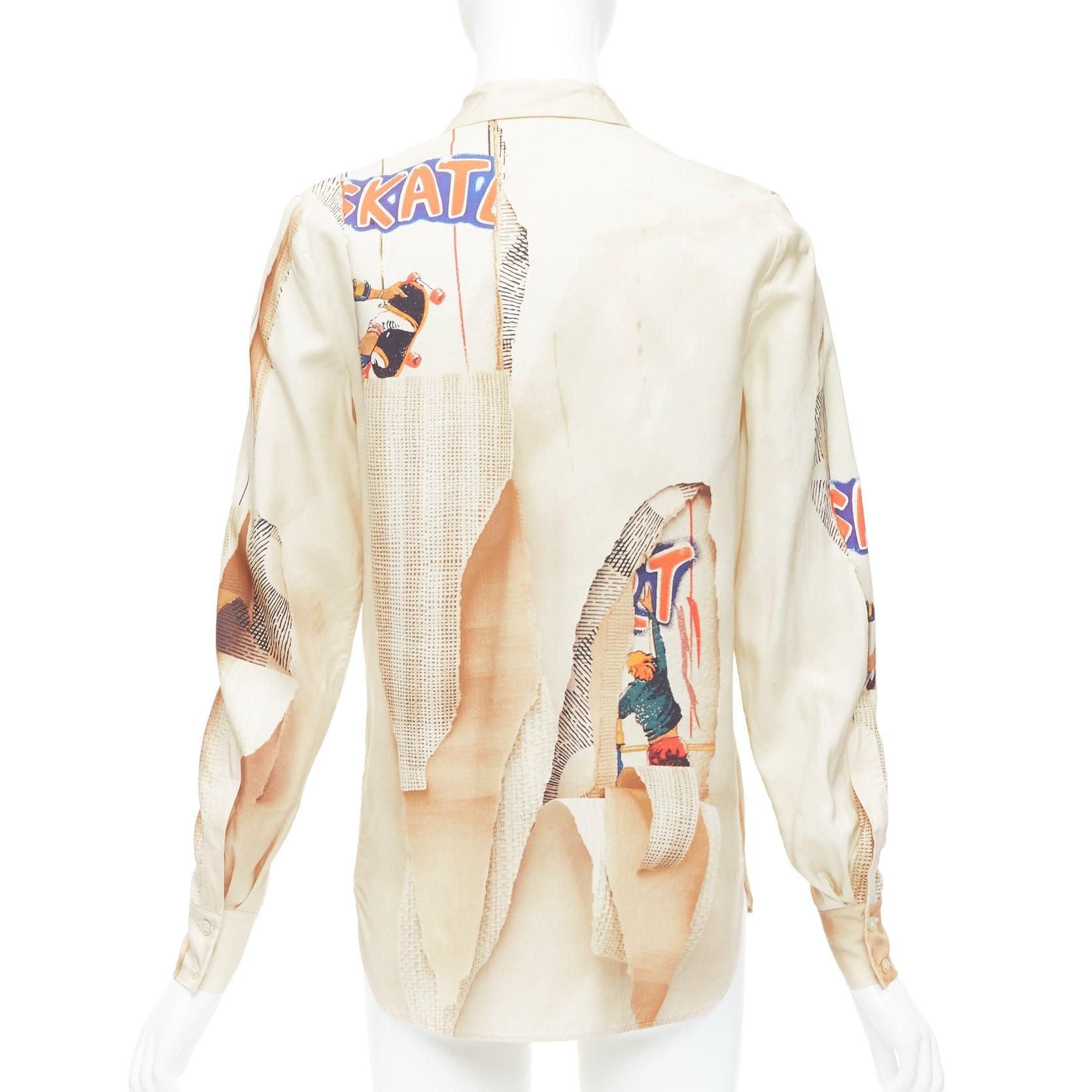 STELLA MCCARTNEY Chemise imprimée en papier de skate nue 100 % soie IT38 XS Pour femmes en vente