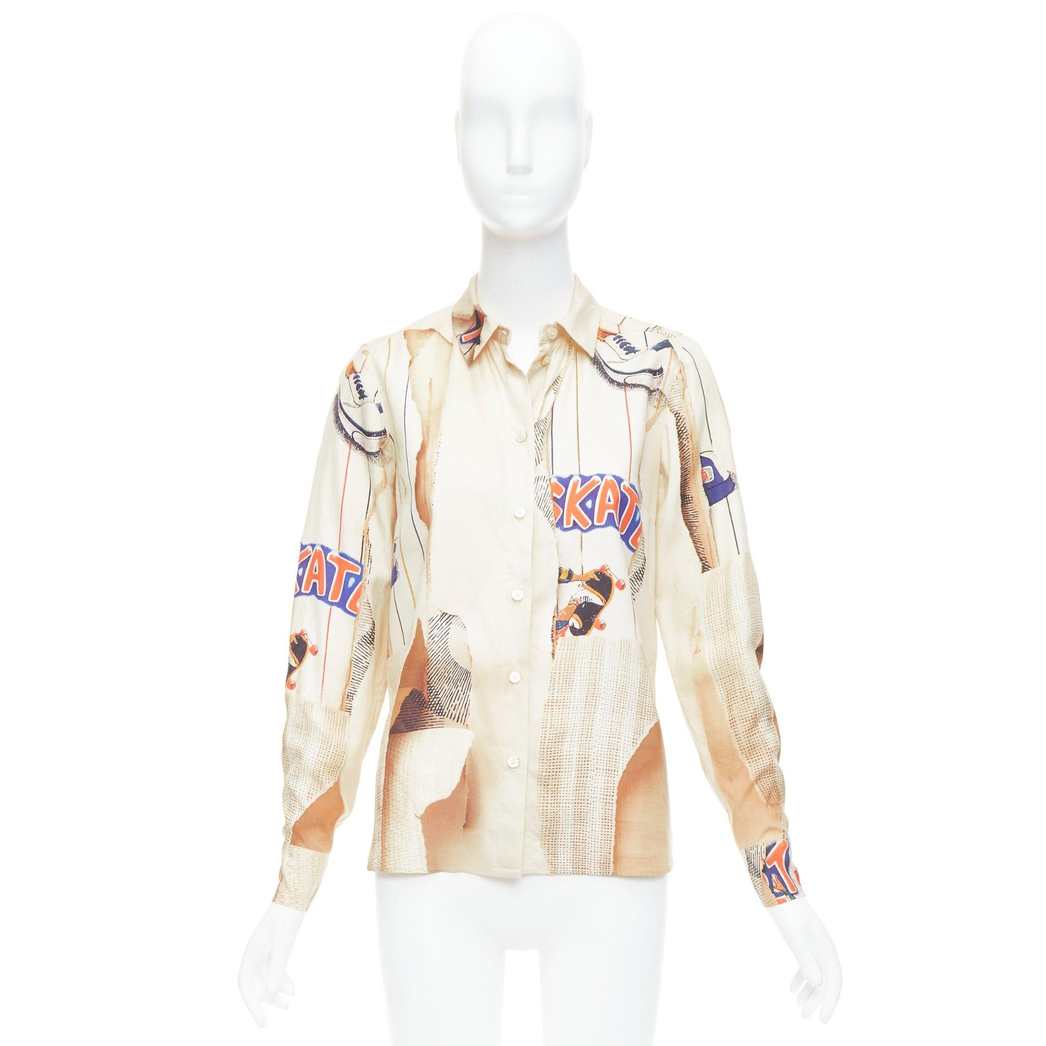 STELLA MCCARTNEY Chemise imprimée en papier de skate nue 100 % soie IT38 XS en vente 4