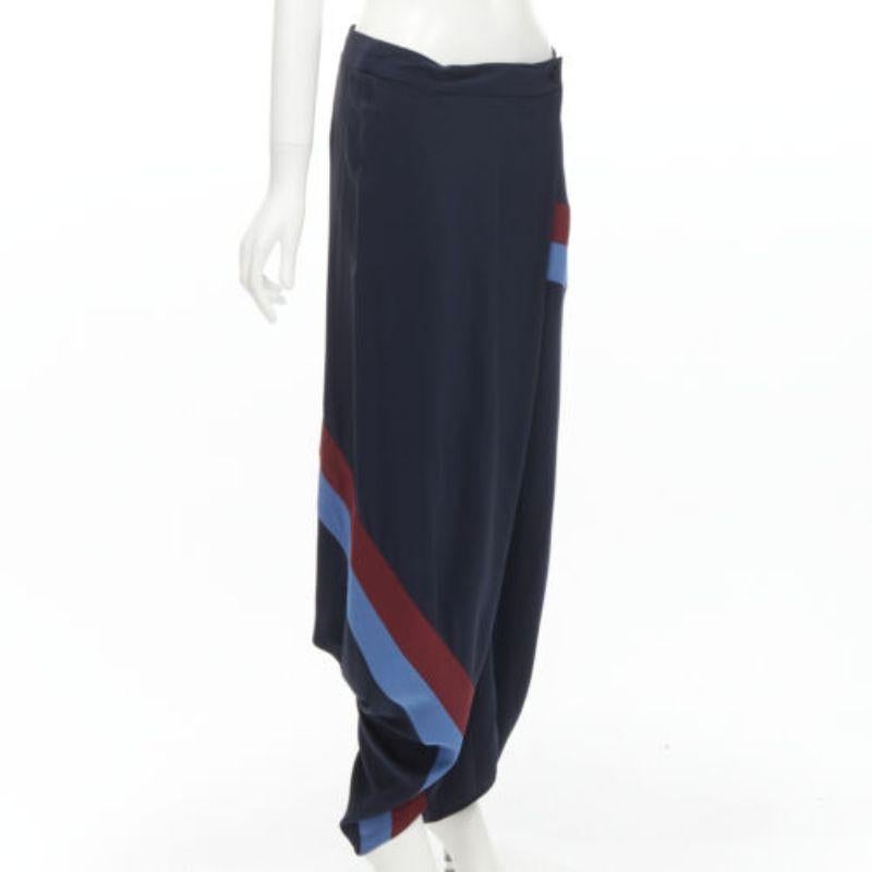 Black STELLA MCCARTNEY 100% silk patch stripes reggae drop crotch harem pants IT40 S For Sale
