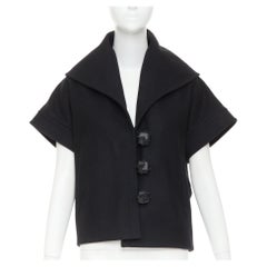 STELLA MCCARTNEY 2005 wool cashmere wide collar woven buttons short sleeve coat