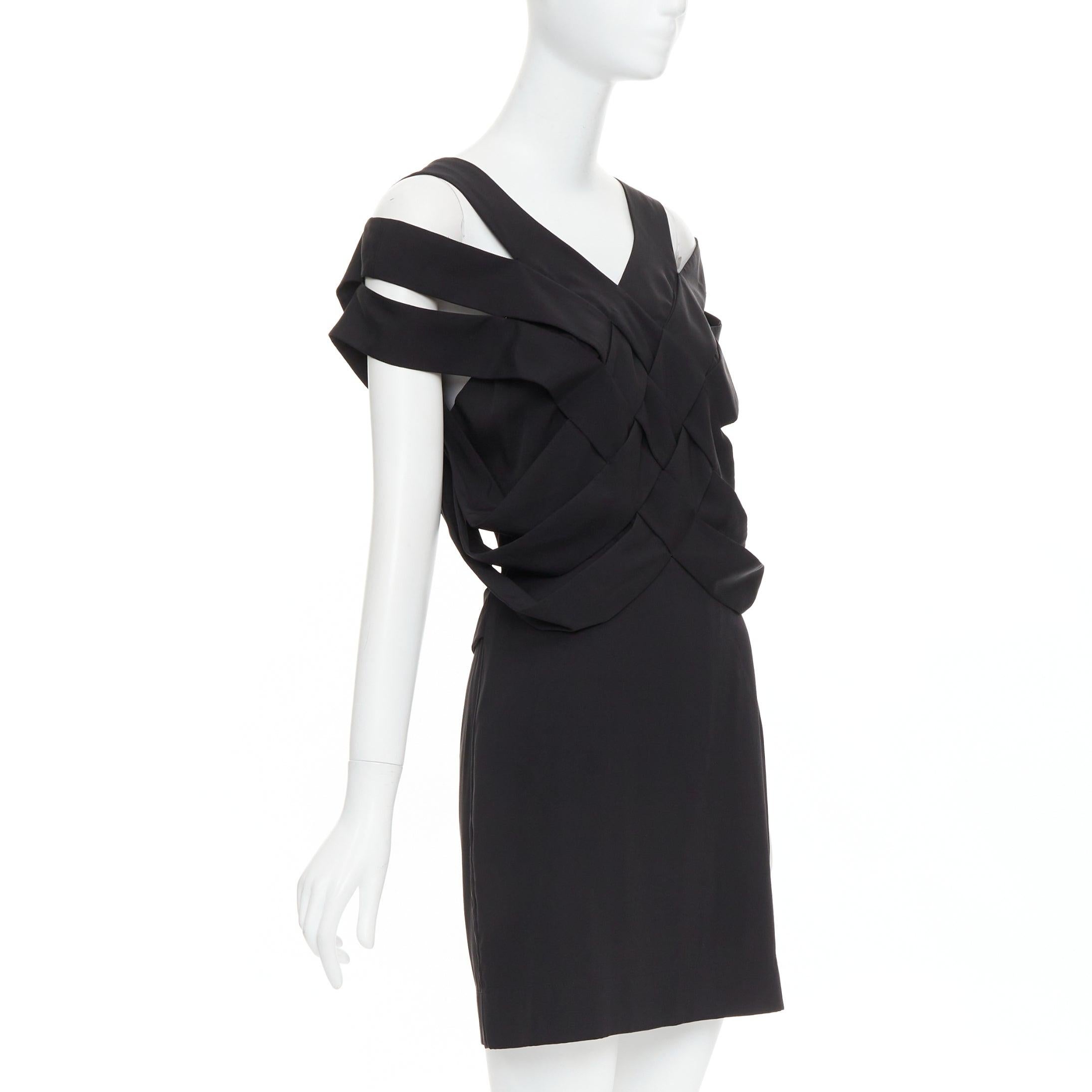 Black STELLA MCCARTNEY 2008 black silk intrecciato woven open back dress IT40 S For Sale