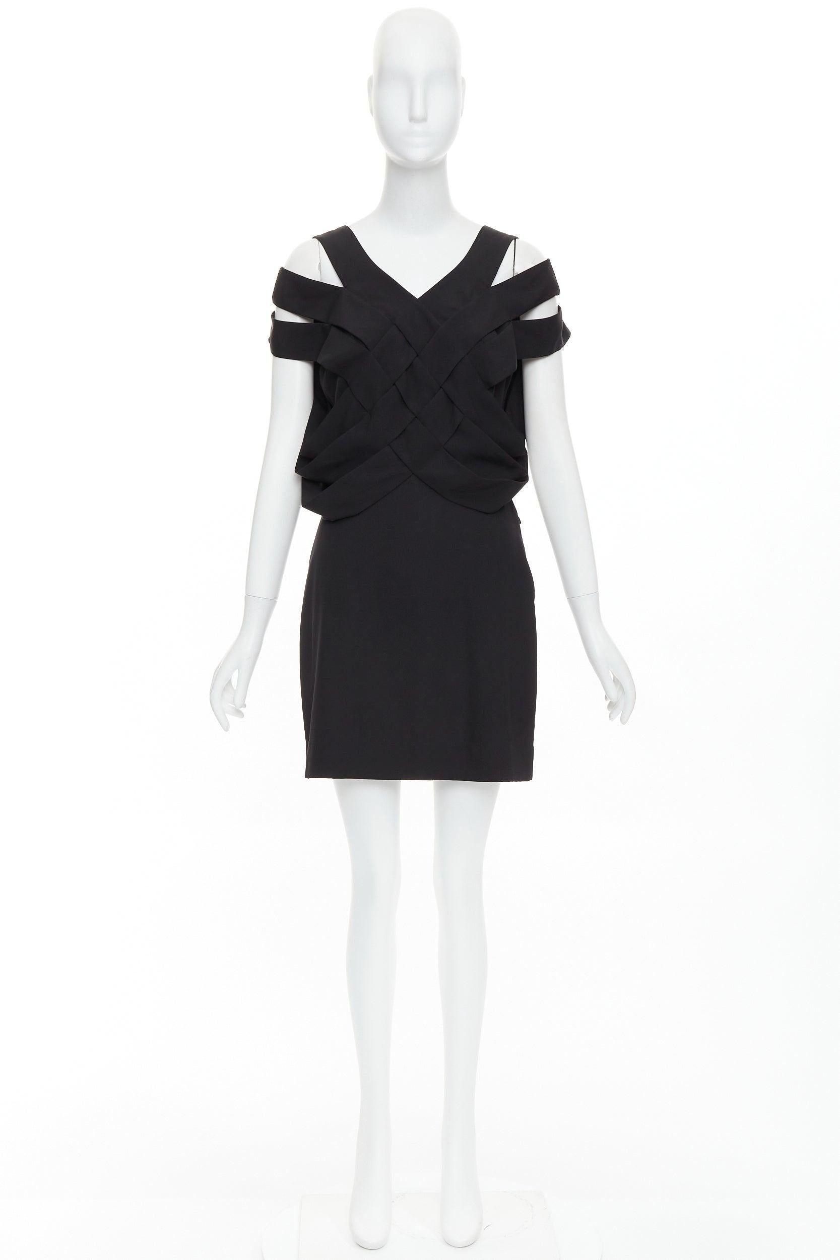 STELLA MCCARTNEY 2008 black silk intrecciato woven open back dress IT40 S For Sale 4