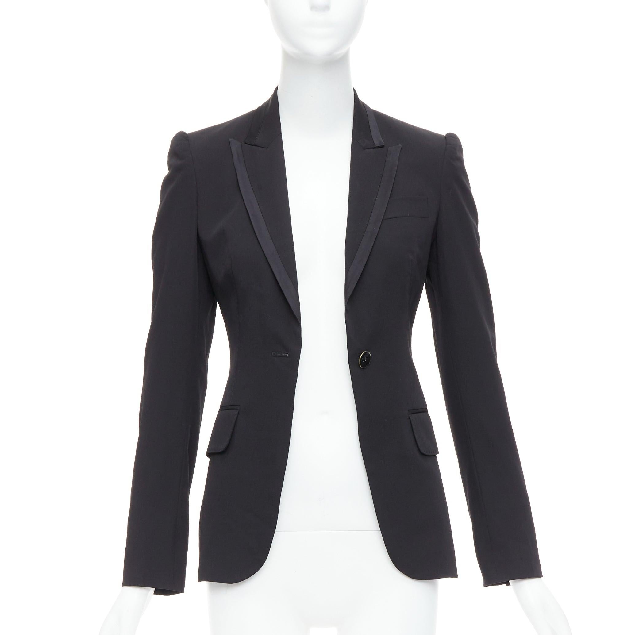 Black STELLA MCCARTNEY 2008 black wool blend peak collar blazer IT36 XXS For Sale