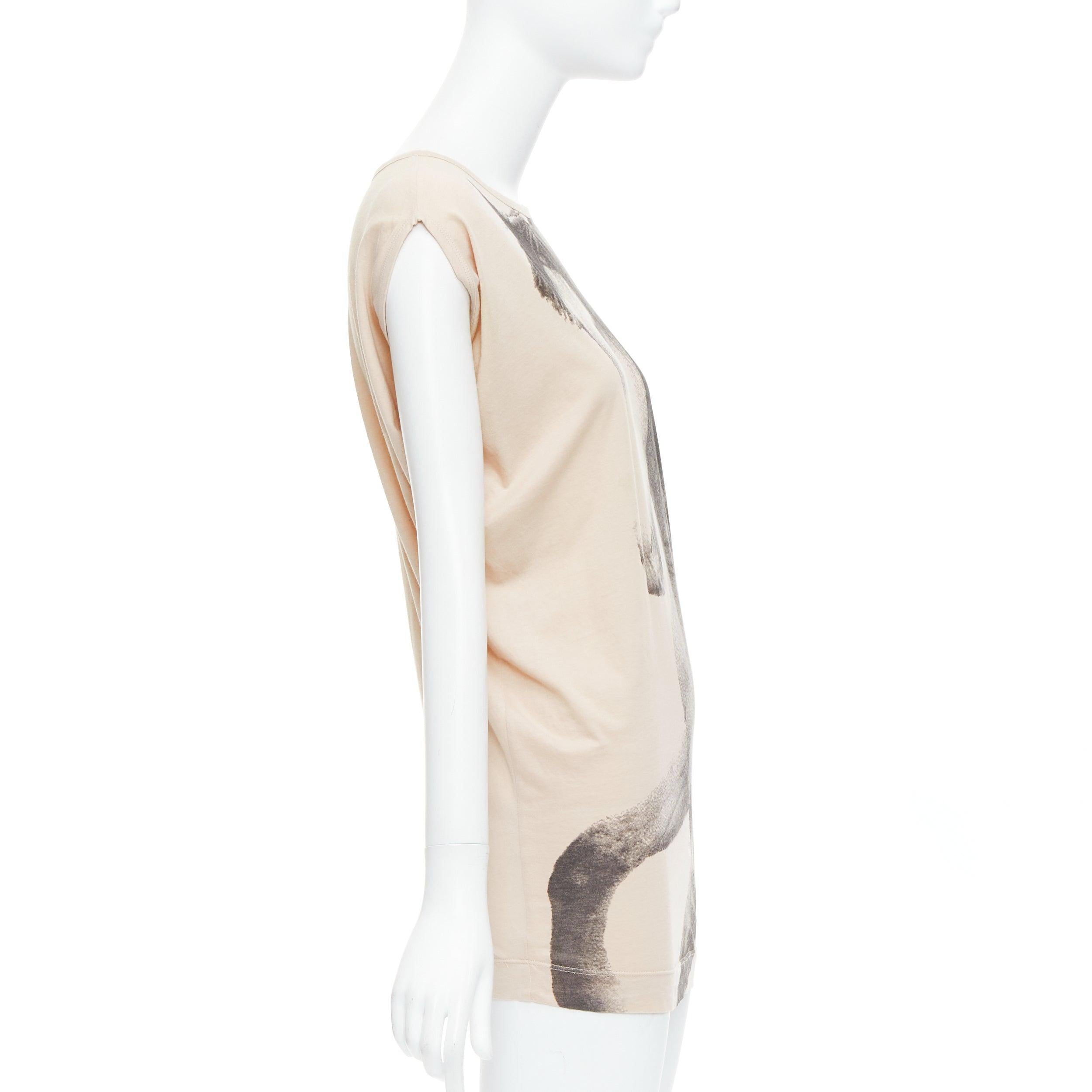 STELLA MCCARTNEY 2010 beige cotton horse print cape sleeve tunic top IT36 XXS In Fair Condition For Sale In Hong Kong, NT