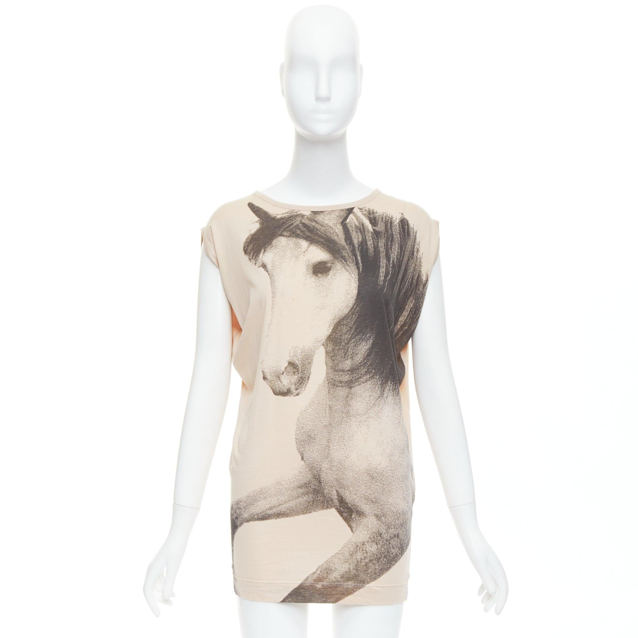 STELLA MCCARTNEY 2010 beige cotton horse print cape sleeve tunic top IT36 XXS For Sale 4