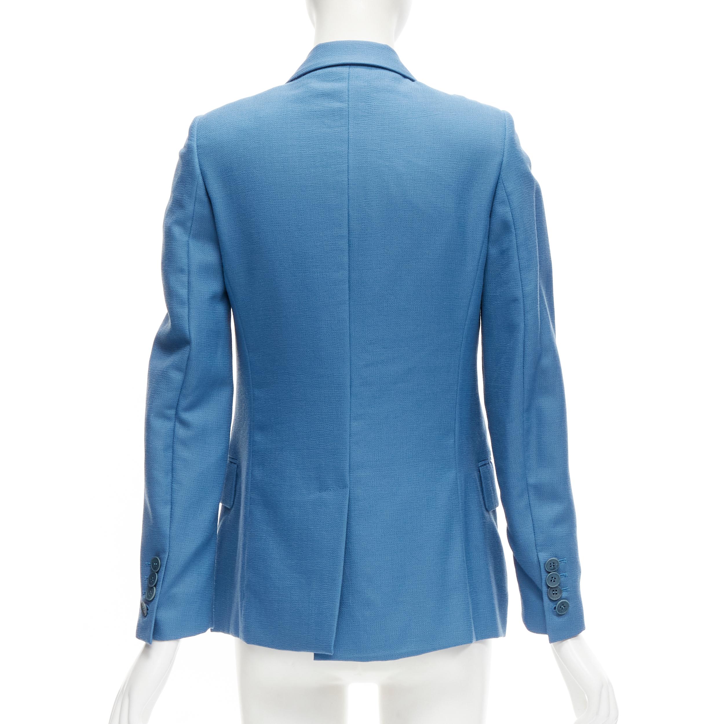 Women's STELLA MCCARTNEY 2010 blue 100% wool rubberised buttons  blazer jacket IT36 XXS For Sale