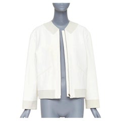 STELLA MCCARTNEY 2011 off white cotton panels collarless zip bomber IT36 XXS