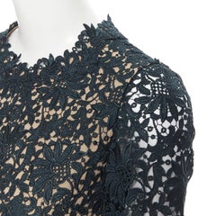 STELLA MCCARTNEY 2013 green floral guipure lace fitted waist lined top IT36 XS