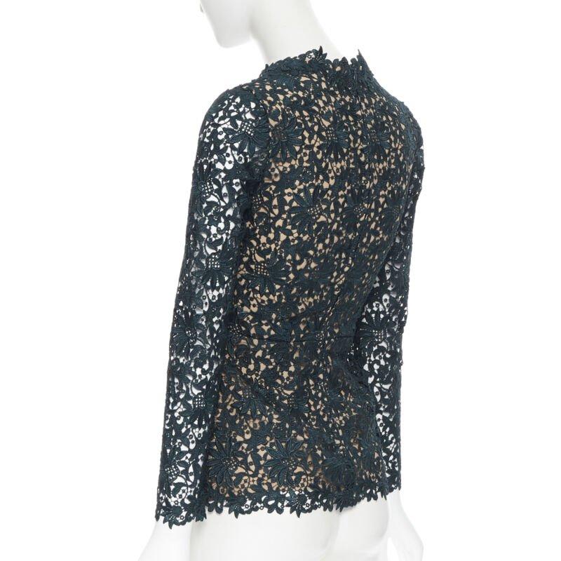 STELLA MCCARTNEY 2013 green floral guipure lace fitted waist lined top IT36 XS For Sale 1