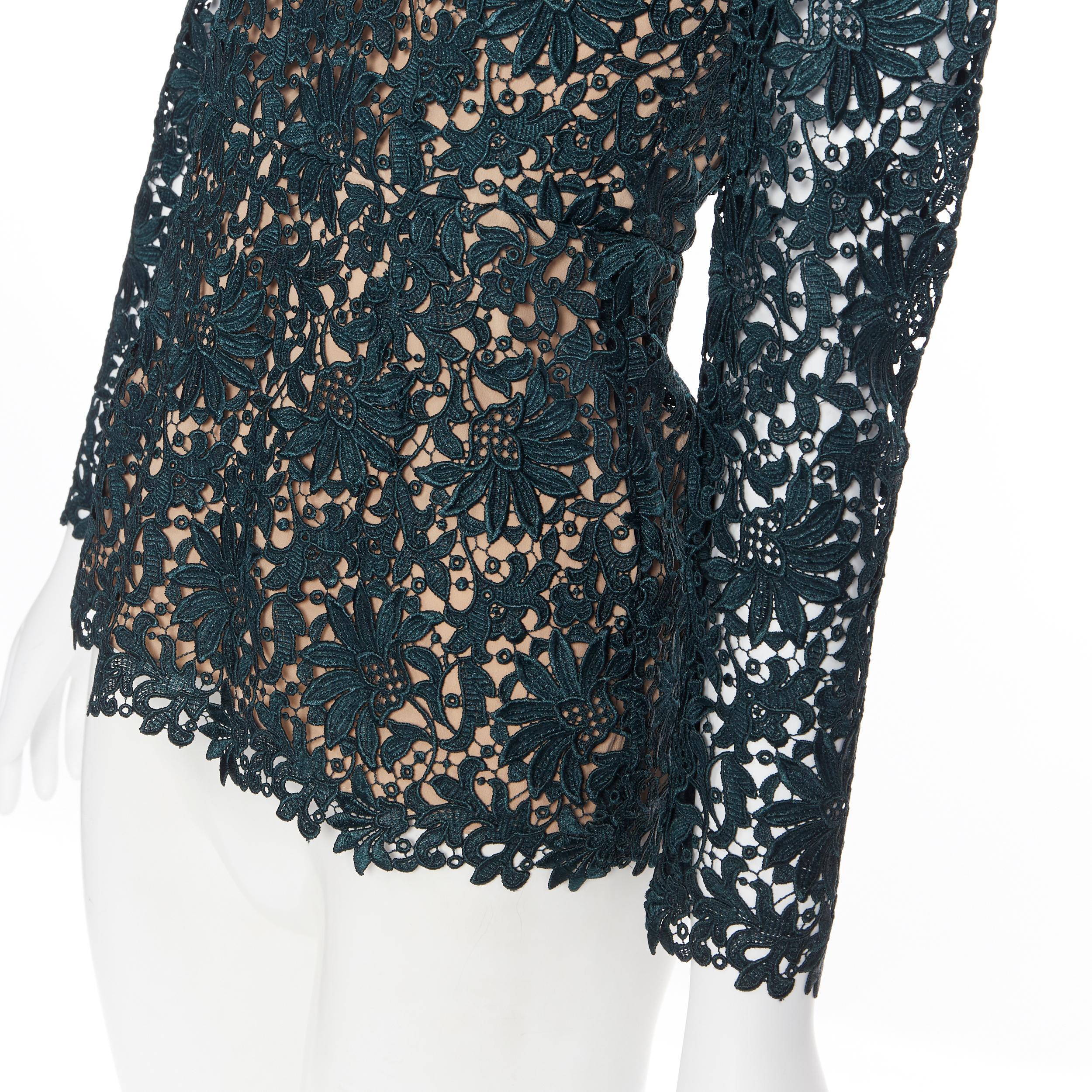 STELLA MCCARTNEY 2013 green floral guipure lace fitted waist lined top IT36 XS 1