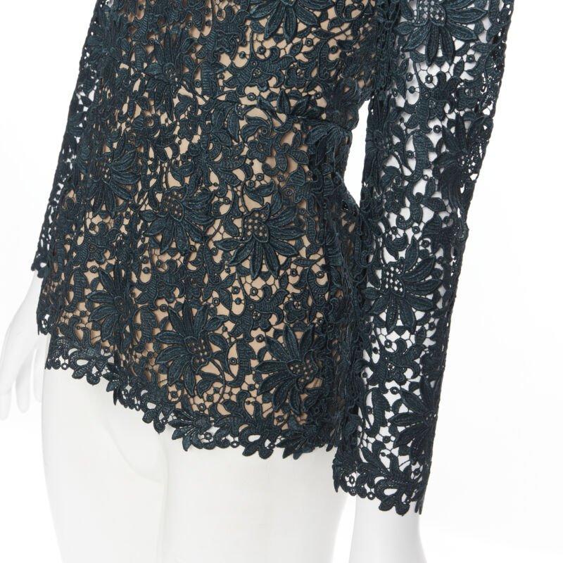 STELLA MCCARTNEY 2013 green floral guipure lace fitted waist lined top IT36 XS For Sale 3