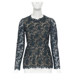 STELLA MCCARTNEY 2013 green floral guipure lace fitted waist lined top IT36 XS