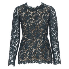 STELLA MCCARTNEY 2013 green floral guipure lace fitted waist lined top IT36 XS