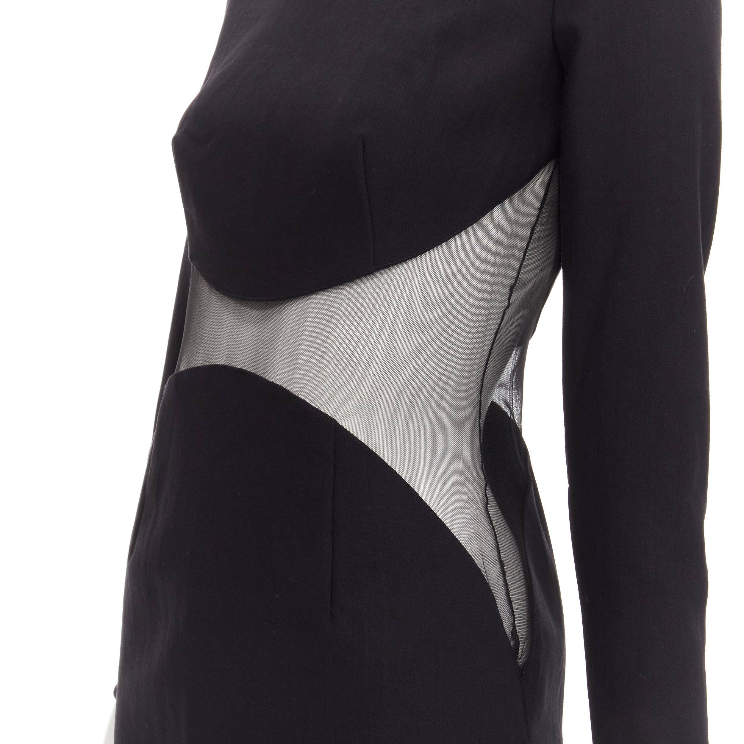 STELLA MCCARTNEY 2013 Runway Iconic sheer waist illusion bodycon dress IT40 S 
Reference: KEDG/A00053 
Brand: Stella McCartney 
Collection: 2013 
Material: Wool 
Color: Black 
Pattern: Solid 
Closure: Zip 
Extra Detail: Curved illusion dress with