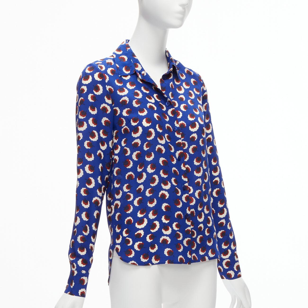 Purple STELLA MCCARTNEY 2014 100% silk blue red white floral print bishop sleeve shirt  For Sale