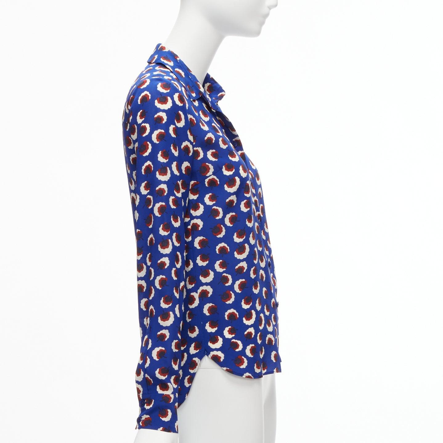 STELLA MCCARTNEY 2014 100% silk blue red white floral print bishop sleeve shirt  In Excellent Condition For Sale In Hong Kong, NT