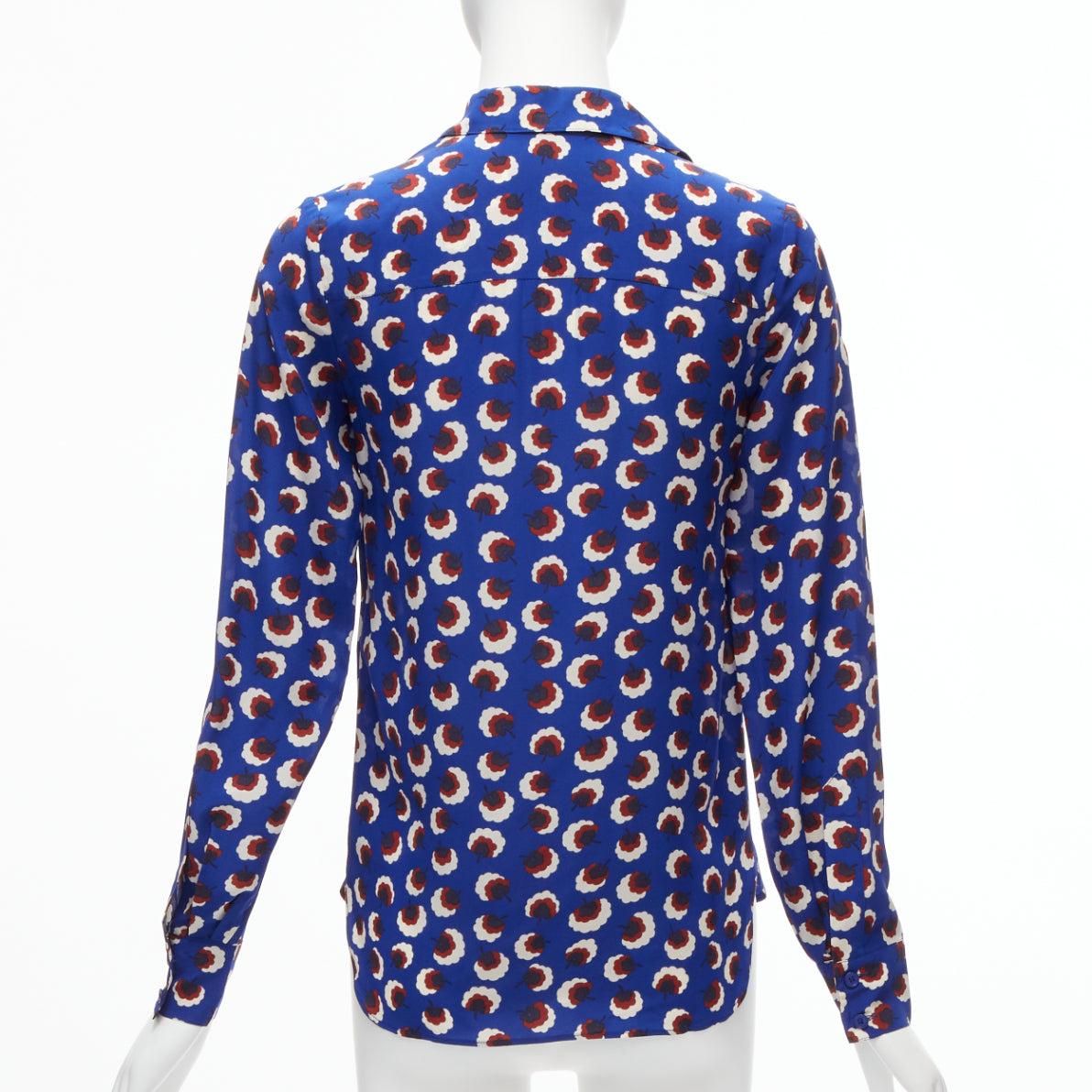 Women's STELLA MCCARTNEY 2014 100% silk blue red white floral print bishop sleeve shirt  For Sale