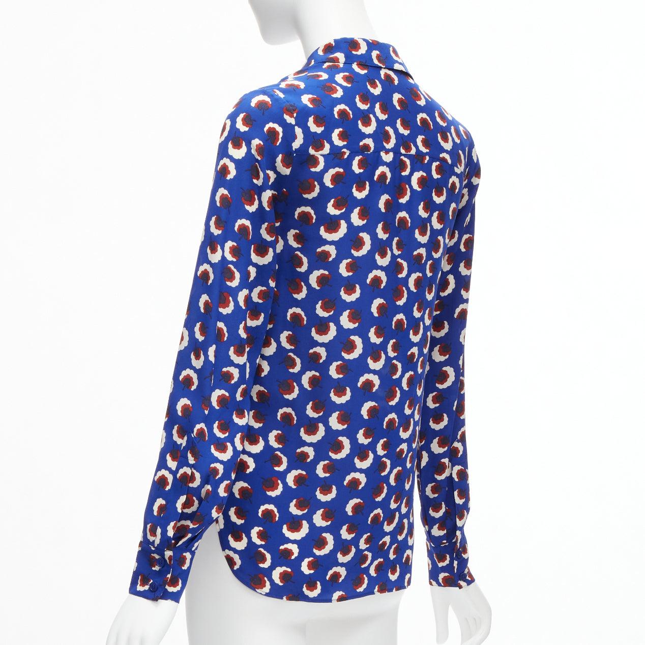STELLA MCCARTNEY 2014 100% silk blue red white floral print bishop sleeve shirt  For Sale 1