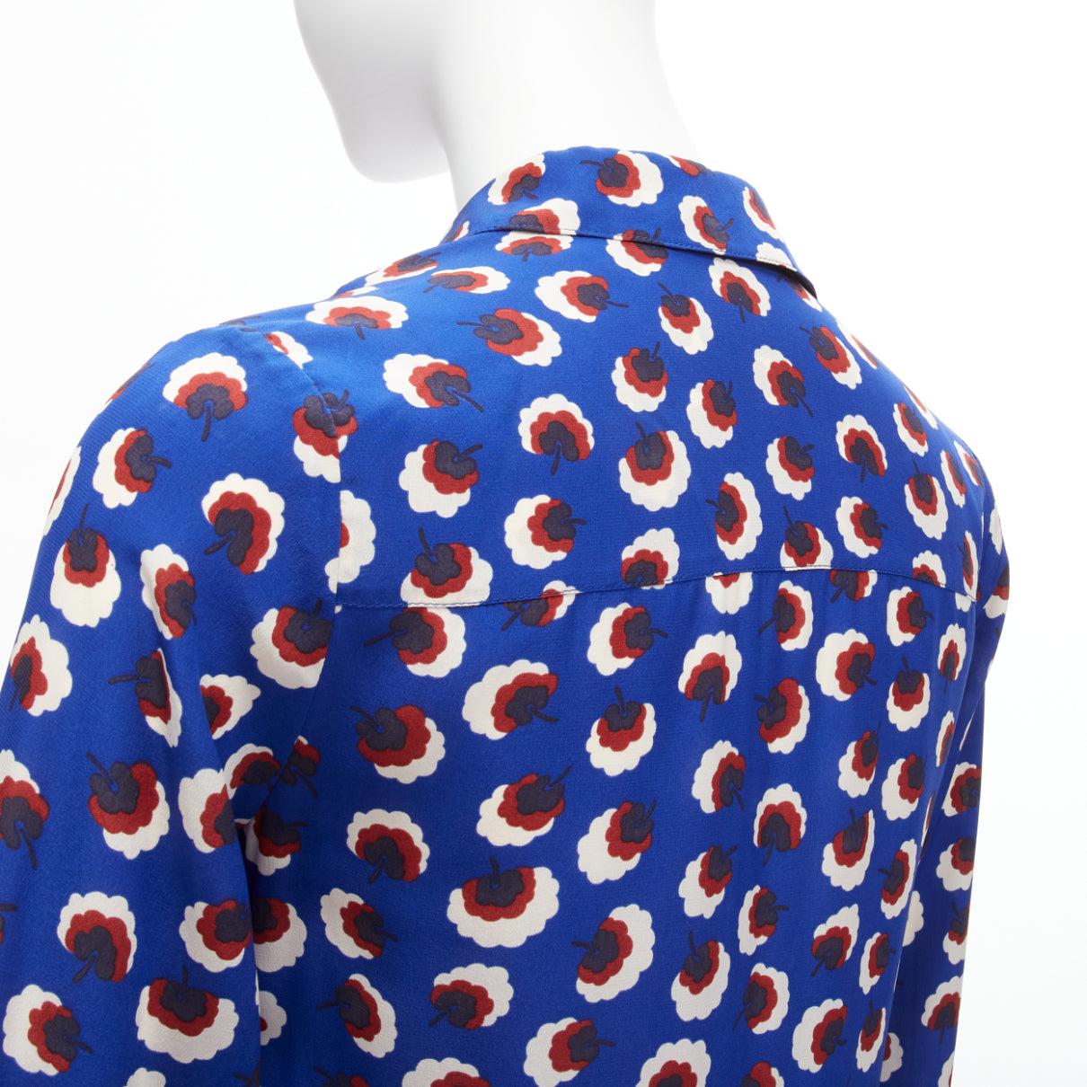 STELLA MCCARTNEY 2014 100% silk blue red white floral print bishop sleeve shirt  For Sale 2