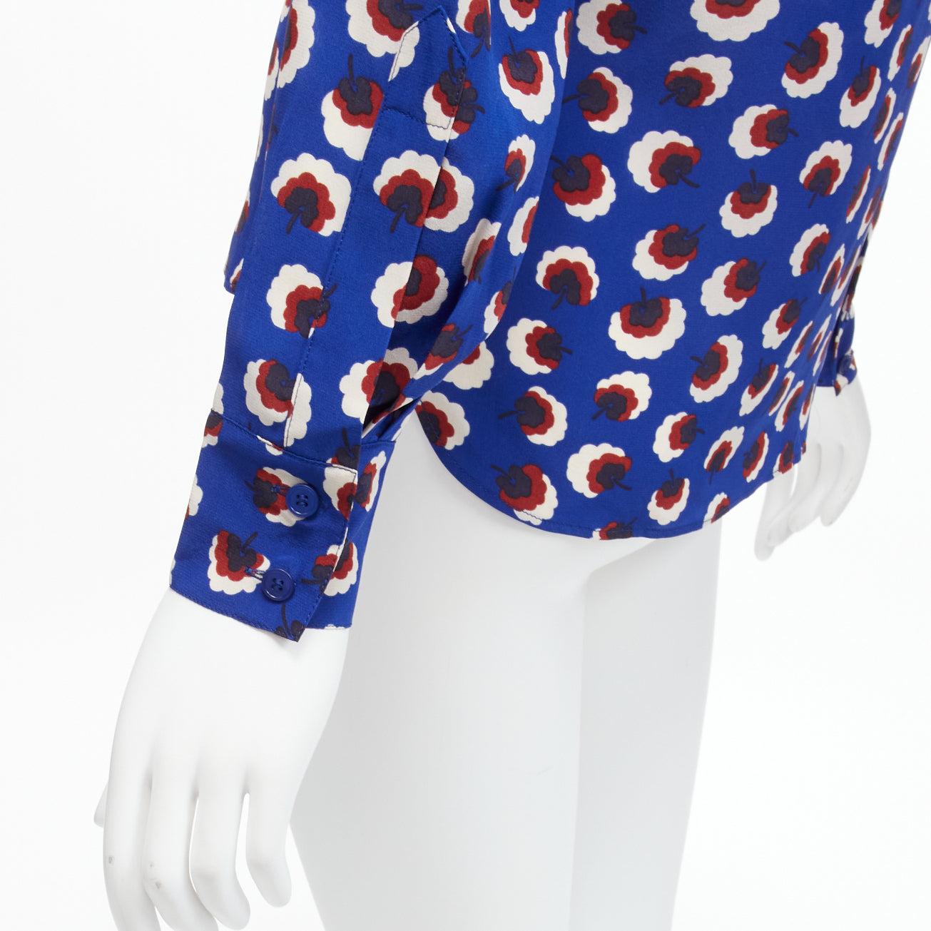 STELLA MCCARTNEY 2014 100% silk blue red white floral print bishop sleeve shirt  For Sale 3