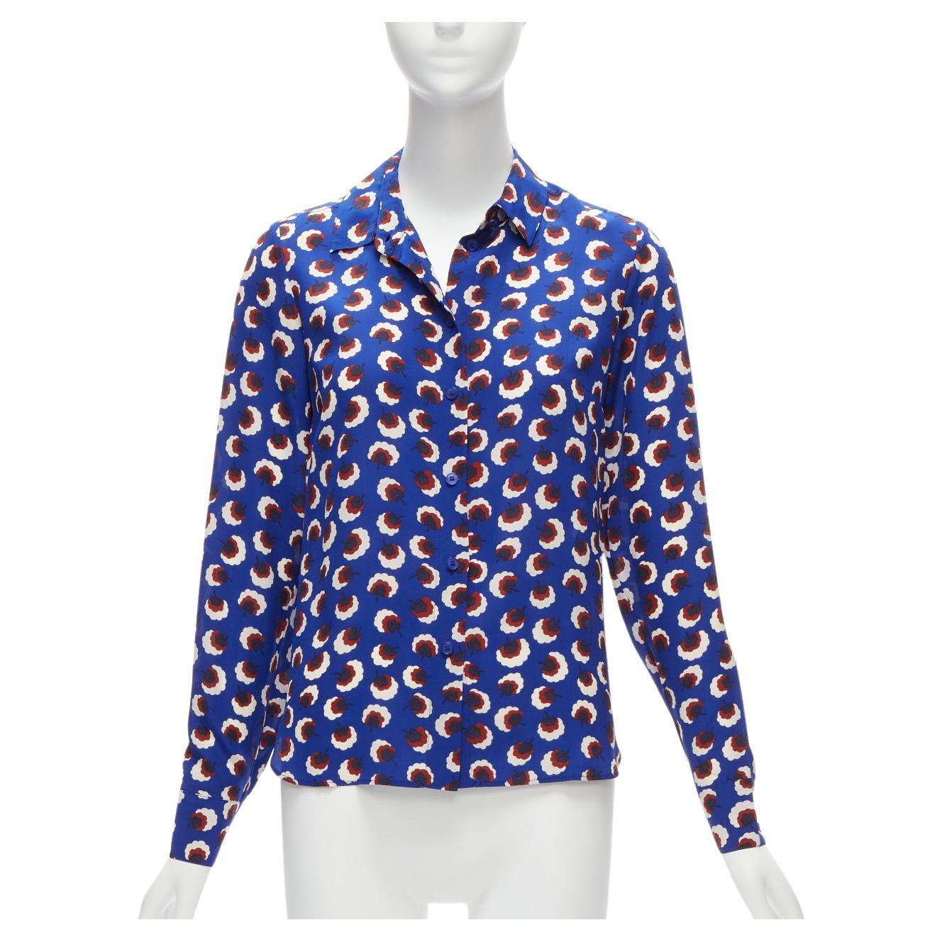 STELLA MCCARTNEY 2014 100% silk blue red white floral print bishop sleeve shirt  For Sale
